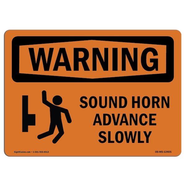 Safety Sign, OSHA WARNING, 3.5" Height, Sound Horn Advance Slowly, Landscape, 10PK